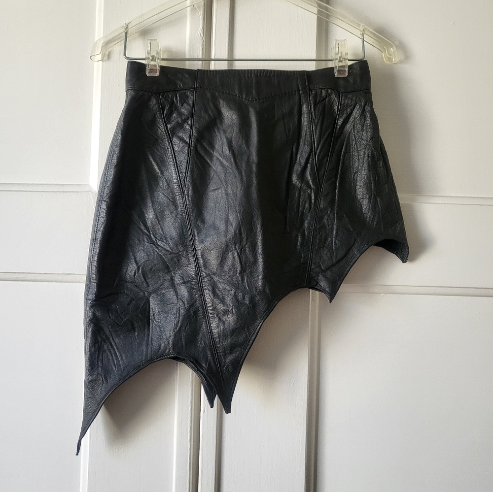 REWORKED Black Leather Asymmetrical Batwing Skirt Vintage 5/6